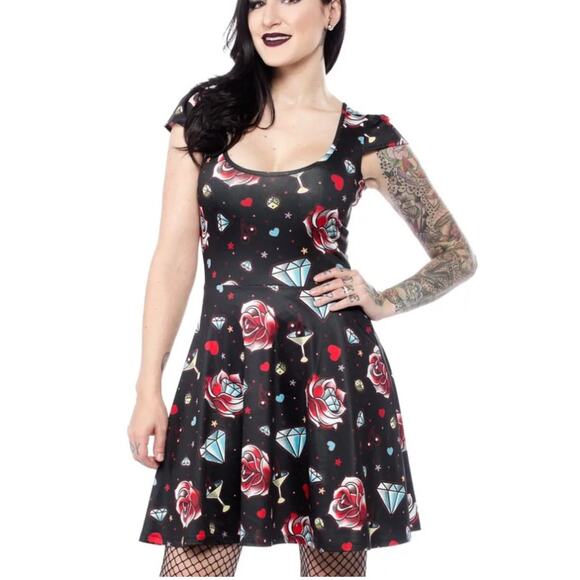 Sourpuss Diamonds  Are Forever Mini Dress Rockabilly Grunge - Picture 1 of 8